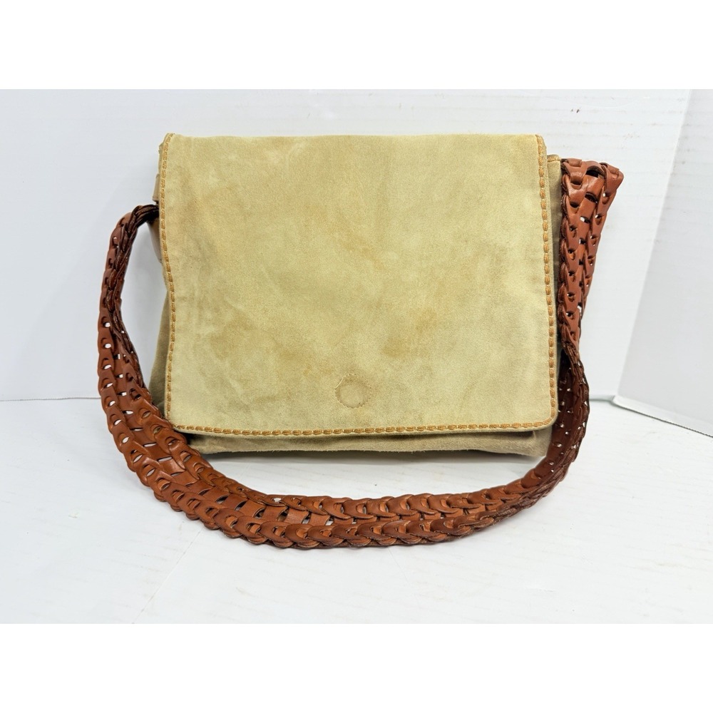 Vintage Plinio Visona Italy Suede Leather Shoulder Bag Braided Strap Boho